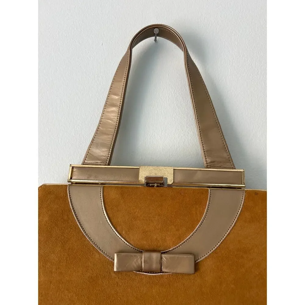 VTG Life Stride Tan Suede Bow Detail Purse